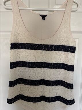 Ann Taylor Lace Stripe Tank Top - Ivory and Navy